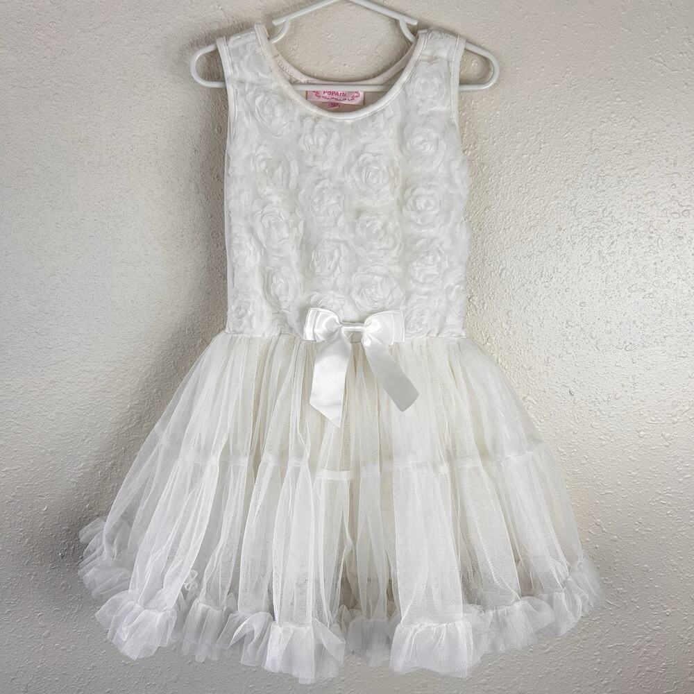 Popatu Dress White Twirl Tutu Size 3-4 Bow Floral